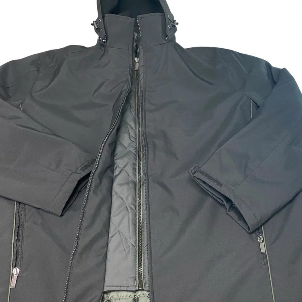 Weatherproof Mens Outerwear Black Quilted‎ Lining Removable Hood Pockets XXL